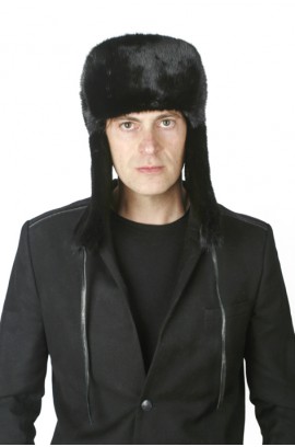 Black mink fur hat Russian style
